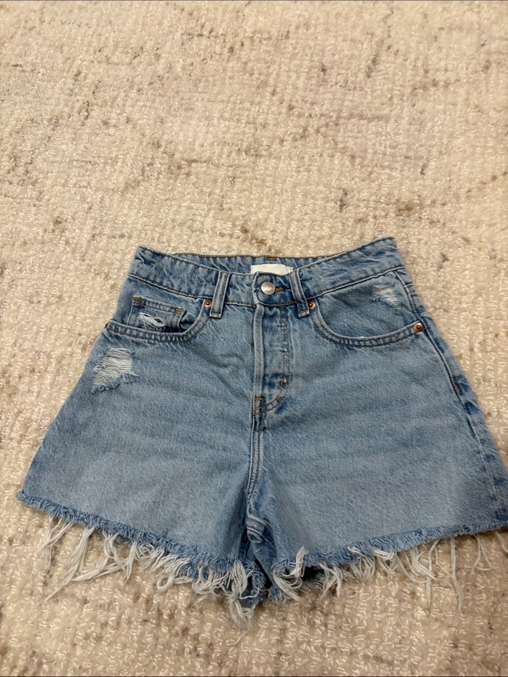 H&M Light Blue Denim Cutoff Shorts with Frayed Hem